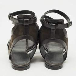 Pre Owned Balenciaga Green Leather and Suede Strappy Flat Sandals Size 40