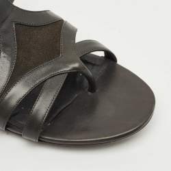 Pre Owned Balenciaga Green Leather and Suede Strappy Flat Sandals Size 40