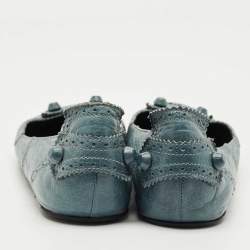 Pre Owned Balenciaga Blue Brogue Leather Arena Studded Ballet Flats Size 39.5