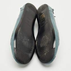 Pre Owned Balenciaga Blue Brogue Leather Arena Studded Ballet Flats Size 39.5