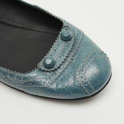 Pre Owned Balenciaga Blue Brogue Leather Arena Studded Ballet Flats Size 39.5