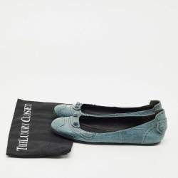 Pre Owned Balenciaga Blue Brogue Leather Arena Studded Ballet Flats Size 39.5