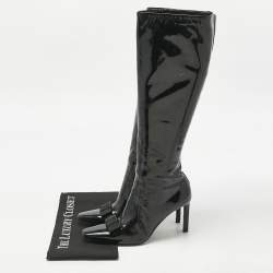 Pre Owned Balenciaga Black Patent Leather Bow Details Knee Length Boots Size 36