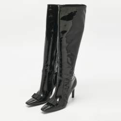Pre Owned Balenciaga Black Patent Leather Bow Details Knee Length Boots Size 36