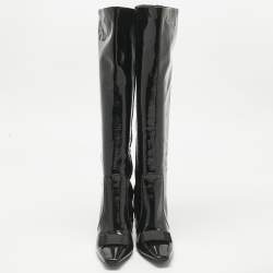 Pre Owned Balenciaga Black Patent Leather Bow Details Knee Length Boots Size 36