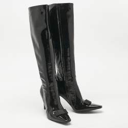 Pre Owned Balenciaga Black Patent Leather Bow Details Knee Length Boots Size 36