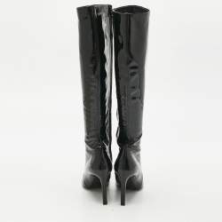 Pre Owned Balenciaga Black Patent Leather Bow Details Knee Length Boots Size 36