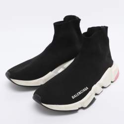 Pre Owned Balenciaga Black Knit Fabric Speed Trainer Sneakers Size 38