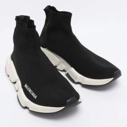 Pre Owned Balenciaga Black Knit Fabric Speed Trainer Sneakers Size 38