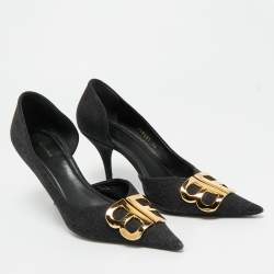 Pre Owned Balenciaga Black Denim BB Knife D'orsay Pumps Size 38