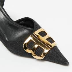 Pre Owned Balenciaga Black Denim BB Knife D'orsay Pumps Size 38