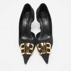Pre Owned Balenciaga Black Denim BB Knife D'orsay Pumps Size 38