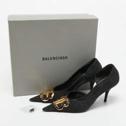 Pre Owned Balenciaga Black Denim BB Knife D'orsay Pumps Size 38