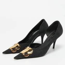 Pre Owned Balenciaga Black Denim BB Knife D'orsay Pumps Size 38