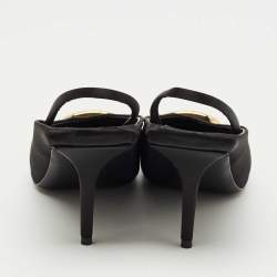 Pre Owned Balenciaga Black Satin Knife BB Slingback Pumps Size 36.5