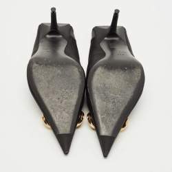 Pre Owned Balenciaga Black Satin Knife BB Slingback Pumps Size 36.5