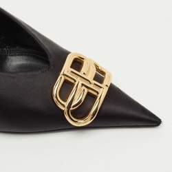 Pre Owned Balenciaga Black Satin Knife BB Slingback Pumps Size 36.5