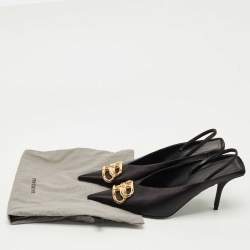 Pre Owned Balenciaga Black Satin Knife BB Slingback Pumps Size 36.5