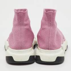 Pre Owned Balenciaga Metallic Pink Knit Fabric Speed Trainer Slip On Sneakers Size 37