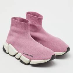 Pre Owned Balenciaga Metallic Pink Knit Fabric Speed Trainer Slip On Sneakers Size 37