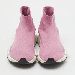 Pre Owned Balenciaga Metallic Pink Knit Fabric Speed Trainer Slip On Sneakers Size 37