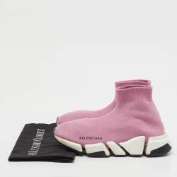 Pre Owned Balenciaga Metallic Pink Knit Fabric Speed Trainer Slip On Sneakers Size 37