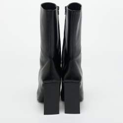 Pre Owned Balenciaga Black Leather Moon Square Toe Ankle Boots Size 39