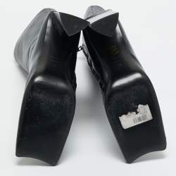 Pre Owned Balenciaga Black Leather Moon Square Toe Ankle Boots Size 39