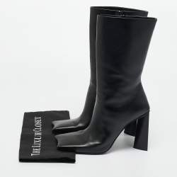 Pre Owned Balenciaga Black Leather Moon Square Toe Ankle Boots Size 39
