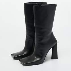 Pre Owned Balenciaga Black Leather Moon Square Toe Ankle Boots Size 39
