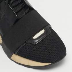 Pre Owned Balenciaga Black/Blue Mesh and Leather Race Runner Low Top Sneakers Size 36