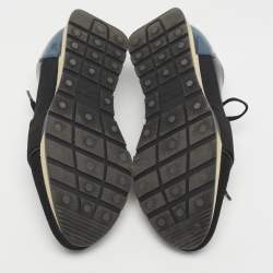 Pre Owned Balenciaga Black/Blue Mesh and Leather Race Runner Low Top Sneakers Size 36