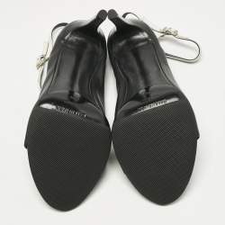 Pre Owned Balenciaga Black/White Leather Glove Ankle Strap Open Toe Mules Size 40.5