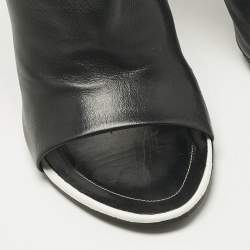 Pre Owned Balenciaga Black/White Leather Glove Ankle Strap Open Toe Mules Size 40.5