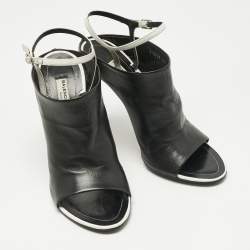 Pre Owned Balenciaga Black/White Leather Glove Ankle Strap Open Toe Mules Size 40.5