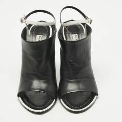 Pre Owned Balenciaga Black/White Leather Glove Ankle Strap Open Toe Mules Size 40.5