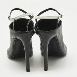 Pre Owned Balenciaga Black/White Leather Glove Ankle Strap Open Toe Mules Size 40.5