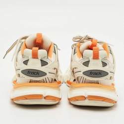 Pre Owned Balenciaga White/Orange Mesh and Faux Leather Track Low Top Sneakers Size 36