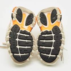 Pre Owned Balenciaga White/Orange Mesh and Faux Leather Track Low Top Sneakers Size 36