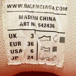 Pre Owned Balenciaga White/Orange Mesh and Faux Leather Track Low Top Sneakers Size 36