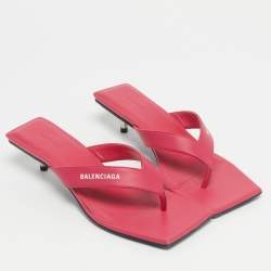 Pre Owned Balenciaga Pink Leather Thong Square Slide Sandals Size 36.5
