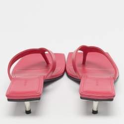 Pre Owned Balenciaga Pink Leather Thong Square Slide Sandals Size 36.5