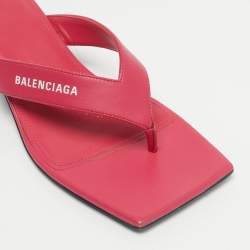 Pre Owned Balenciaga Pink Leather Thong Square Slide Sandals Size 36.5