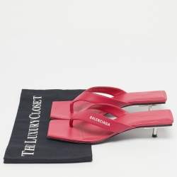 Pre Owned Balenciaga Pink Leather Thong Square Slide Sandals Size 36.5
