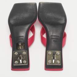 Pre Owned Balenciaga Pink Leather Thong Square Slide Sandals Size 36.5