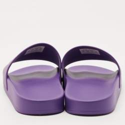 Pre Owned Balenciaga Purple/White Rubber Logo Pool Slides Size 42