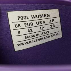 Pre Owned Balenciaga Purple/White Rubber Logo Pool Slides Size 42
