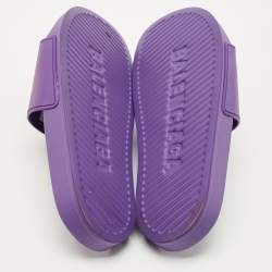 Pre Owned Balenciaga Purple/White Rubber Logo Pool Slides Size 42