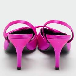 Pre Owned Balenciaga Fuchsia Satin Knife Bow Slingback Pumps Size 36