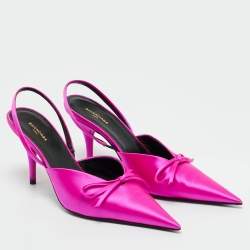 Pre Owned Balenciaga Fuchsia Satin Knife Bow Slingback Pumps Size 36